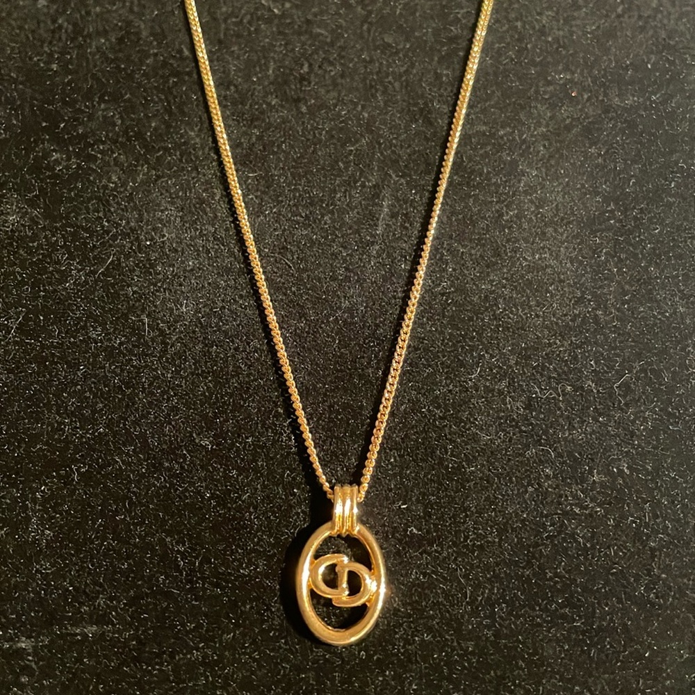 Christian Dior Gold Double-Stranded Necklace with Circular Pendant